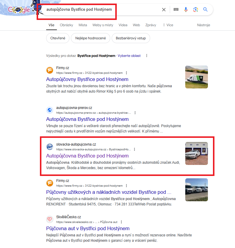 Autopujcovna Bystrice pod Hostynem